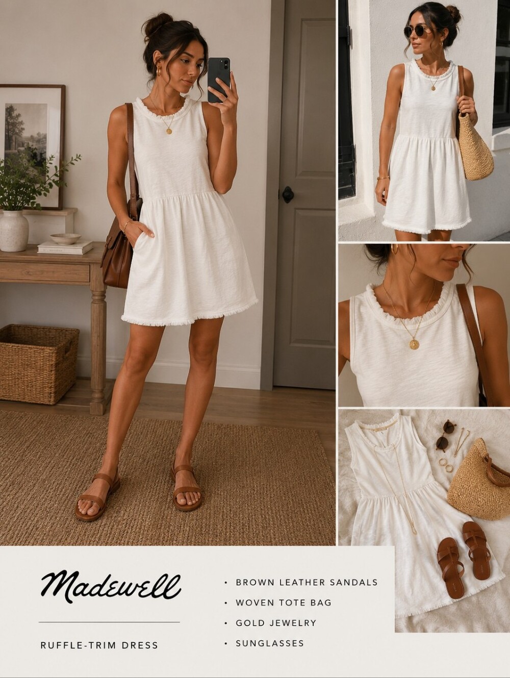 Madewell White Ruffle-Trim Sleeveless Dress